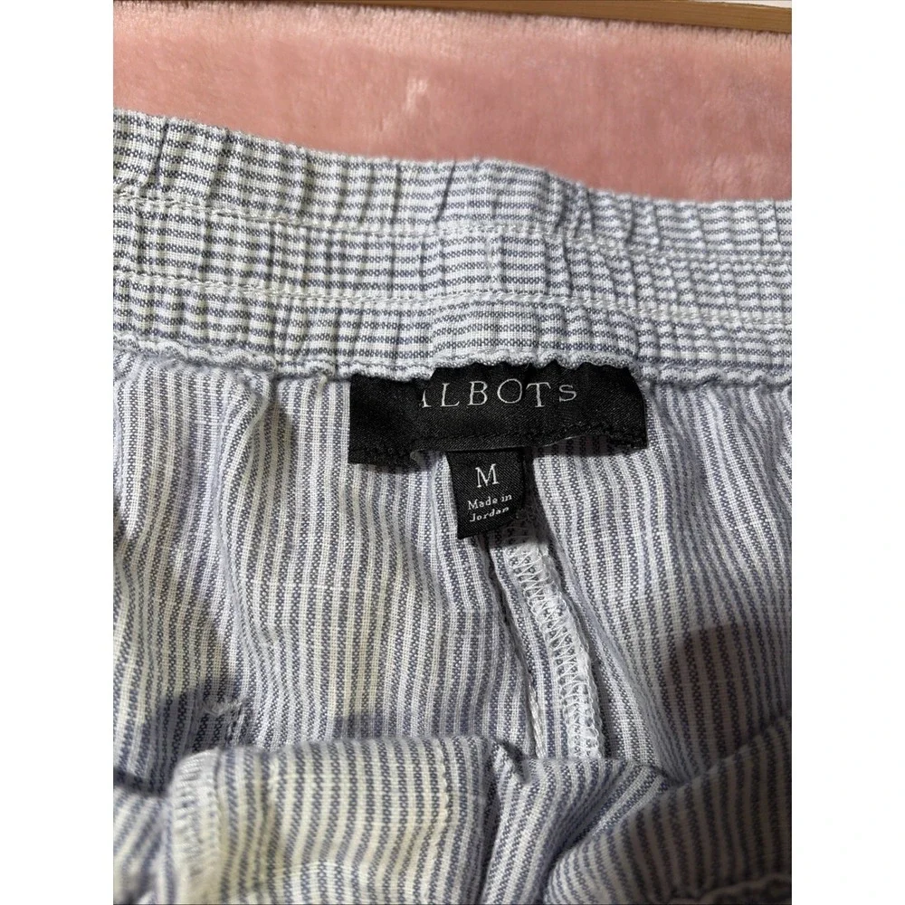 Talbots Linen Cotton Blend Blue Stripe Pants Sz Medium. Straight Leg.